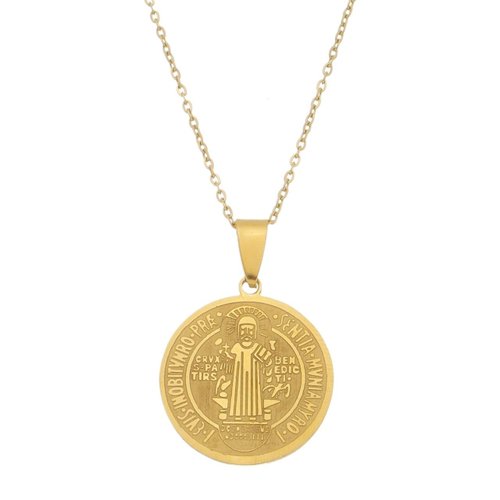 Corrente Aço Inoxidável Fina com Medalha De São Bento - Dourada