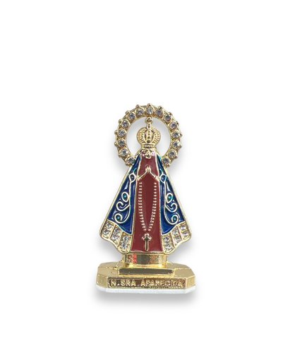 Imagem Aparecida Metal com Strass Dourada Resplendor Fundo Marrom - 12 Unidades