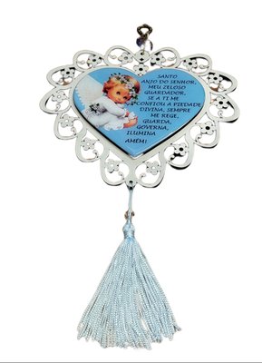 Adorno Coração Anjo da Guarda Resinado Azul