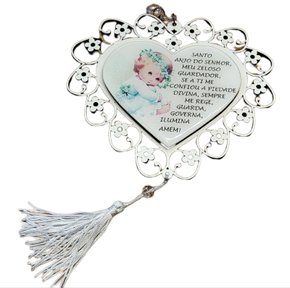 Adorno Coração Anjo da Guarda Resinado Branco