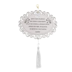 Adorno Único Oval Oração Anjo da Guarda - Branco