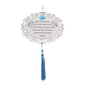 Adorno Único oval Oração Anjo da Guarda - Azul