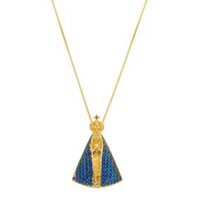 Colar Dourado Nossa Senhora Aparecida Com Zircônias
