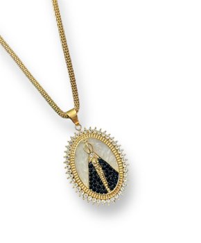 Colar Pingente Grande Strass Aparecida Bijuteria mod 04 - (12 Unidades)