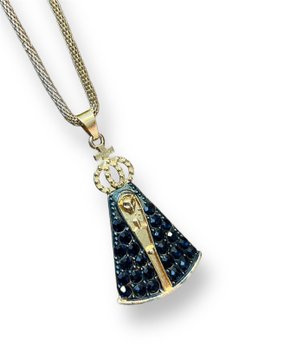 Colar Pingente Grande Strass Aparecida Bijuteria mod 06 - (12 Unidades)