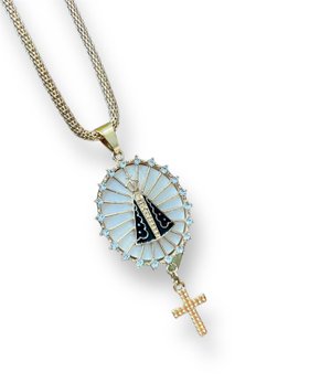 Colar Pingente Grande Strass Aparecida Bijuteria mod 02 - (12 Unidades)