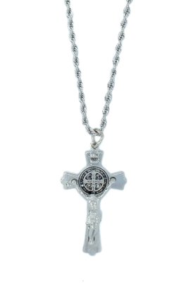 Corrente Aço Inoxidável cruz São Bento - Cristo Prata  (Unidade)