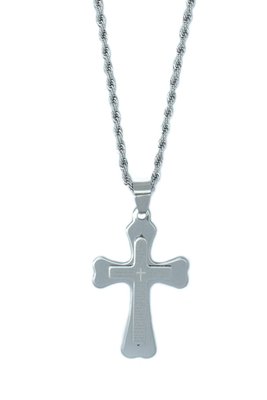 Corrente Aço Inoxidável com Crucifixo Pai Nosso Prata (Unidade)