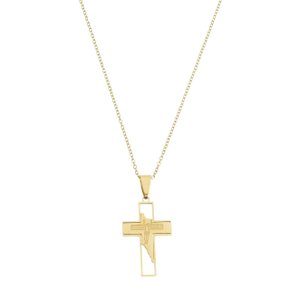 Corrente Aço Inoxidável Fina com Pingente Cruz Dourada - mod3