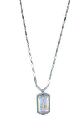 Corrente em Aço inoxidável de gomo com pingente de Aparecida com Madre Pérola (Unidade)