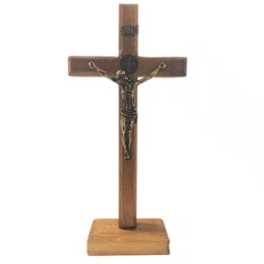 Crucifixo de Mesa com Cristo e Medalha de São Bento M (19cm)