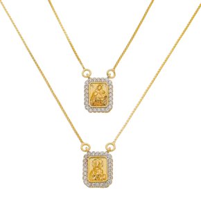 Escapulário Ouro Nossa Senhora Do Carmo Cravejado De Zircônias Brancas.