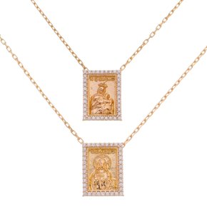 Escapulário Rose Gold Nossa Senhora Do Carmo Cravejado De Zircônias.