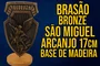 Brasão Bronze São Miguel Arcanjo 17cm base de madeira